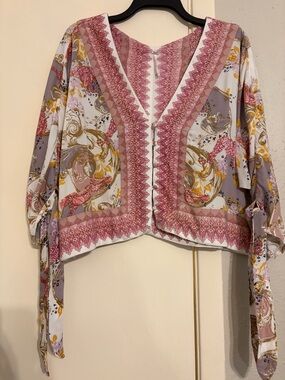 Free People Catch Me If You Can Artsy Top Pink Boho Romantic Festival